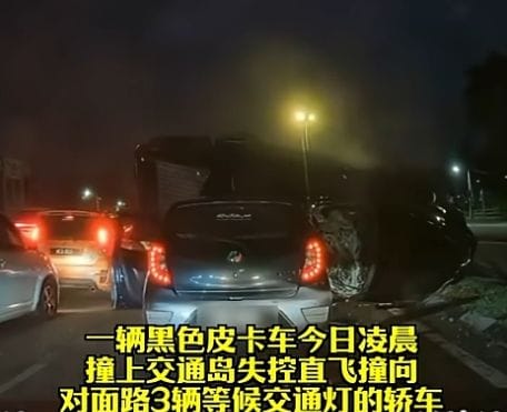 Black Pickup Crashes Into 3 Cars, Causes Traffic Jam